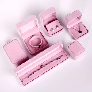 Pink velvet jewelry gift boxes set for necklace, bracelet, earring and ring packaging