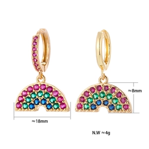 Detail of 18mm rainbow hoop earrings with colorful zircon inlay and 8mm height