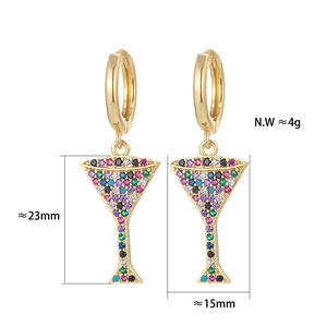 Detailed view of colorful cocktail glass earrings with dimensions and weight info