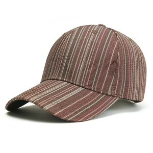 Classic striped baseball cap in reddish brown and beige canvas for outdoor sun protection