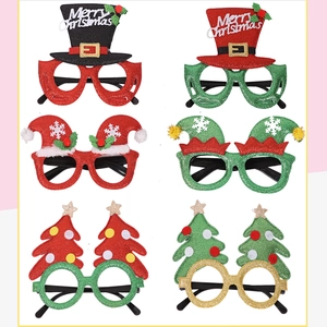 Set of six festive Christmas glasses frames with glitter motifs for holiday party costumes