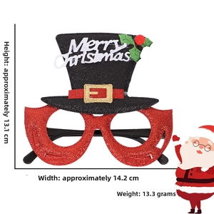 Christmas glitter glasses frame with black top hat dimensions 13.1cm height by 14.2cm width