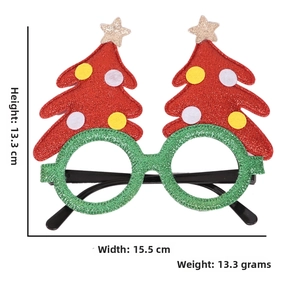 Christmas tree glasses detail showing 13.3cm height and 15.5cm width with glitter star