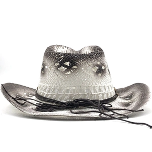 Cappello da cowboy in paglia western con motivo a stelle e sfumatura bianco grigio