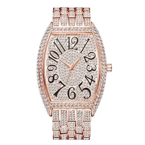 Luxury rose gold tonneau watch for women fully iced out with sparkling crystals