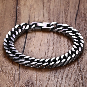 Vintage black stainless steel cuban link bracelet for men with secure jewelry clasp
