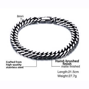 Detail view of 8mm matte finished stainless steel cuban chain bracelet for men