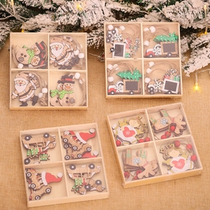 Cartoon Wooden Christmas Tree Ornaments Santa Snowman Angel Reindeer Car Pendants For Holiday Window Party Home Decoration