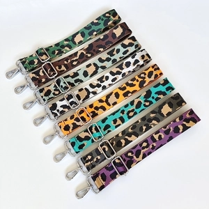 Adjustable leopard print nylon shoulder straps in various colors with metal hooks