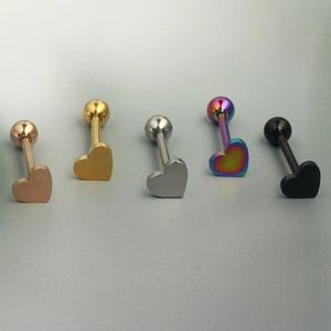 Set of 5 colorful heart-shaped stainless steel tongue rings and body jewelry