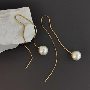 Eleganti orecchini nappa con perla in argento S925 oro su pietra bianca minimale