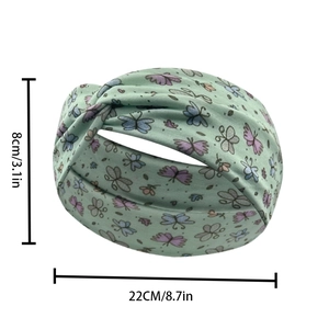Green cartoon butterfly print headband with 8x22cm dimensions for kids sport hair styling