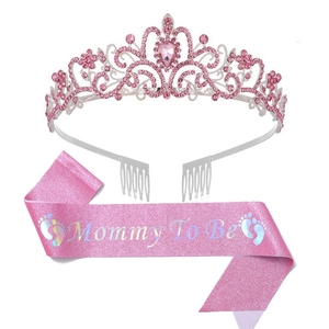 Pink Mommy To Be sash and rhinestone crown set for baby shower celebrations