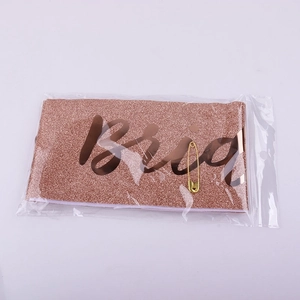 Rose gold glitter Bride To Be sash detail in OPP bag with golden safety pin included