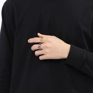 Mens hip hop hollow cuban chain rings in gold and silver finish on hand