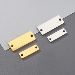 Polished stainless steel rectangular charms in gold and silver with double holes