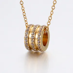 Multi Ring Cylinder Pendant Necklace 316L Stainless Steel Pavé Zircon Clavicle Chain Minimalist Fashion Jewelry For Women