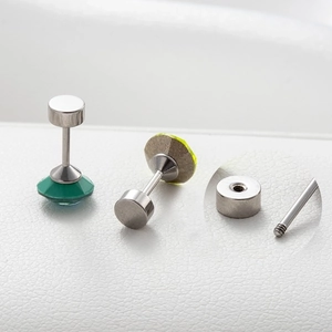 Green and yellow zircon screw back cartilage earrings in polished stainless steel finish