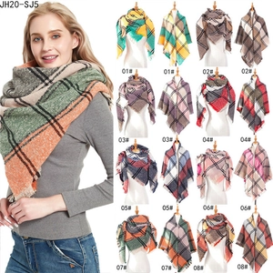 Detailed grid of classic plaid tassel scarves showing eight different color combinations