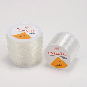 Detail of 0.5mm and 1.5mm clear elastic crystal bead cord rolls for DIY jewelry making