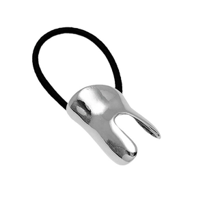 Minimalist U-shaped silver alloy hair tie with thick black elastic band for low ponytail