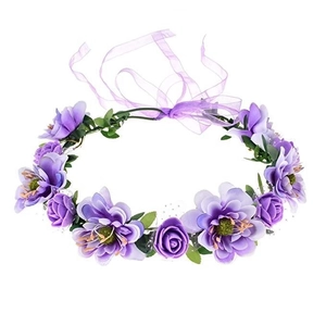 Artificial Rose Flower Crown Headband Romantic Floral Garland Adjustable Ribbon Bridal Wedding Party Boho Hair Accessories