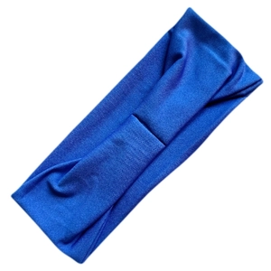 Blue ribbed knit sports headband made of breathable, high-elasticity silky milk silk fabric