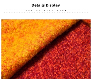 Macro shot of colorful plaid poncho fabric with thick boucle yarn and soft brushed texture