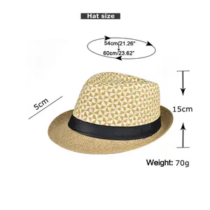 Detailed size chart for the men's linen fedora hat with specific dimensions