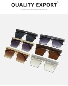 Detailed array of square half-frame sunglasses with sparkling metallic upper rims and thin temples