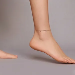 Minimalist S925 sterling silver infinity anklet with heart charm for women, elegant style