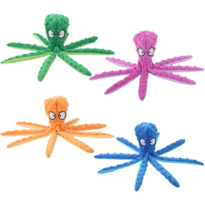 Set of four colorful plush octopus dog squeaky toys in minky dots fabric for pets