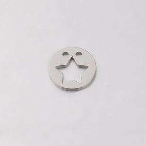 Silver stainless steel round pendant with star cutout and dual holes for DIY jewelry