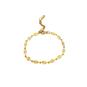 Titanium steel bracelet with oval textured charms and adjustable golden link chain