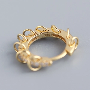 Elegance S925 sterling silver gold huggie earrings with pave zircons and multi-hoop charms