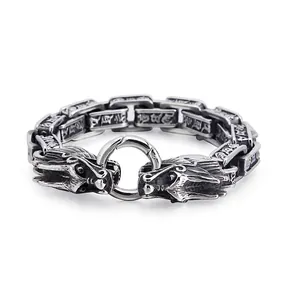 Bracelet Tête De Dragon Double Acier Inoxydable Vintage Punk Rock Chaîne Bijoux Pour Hommes