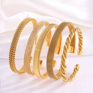 Fashion Braided Mesh Open Cuff Bracelet For Women Stainless Steel Twisted Metal Texture Adjustable Minimalist Jewelry
