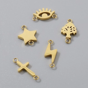 Polished gold stainless steel DIY charms featuring eye, tree, star, and cross shapes