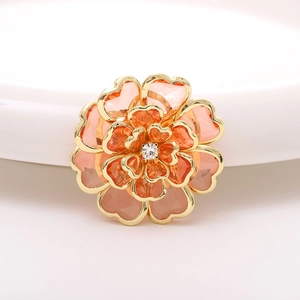 Chic acrylic flower brooch with golden base and gradient orange petals for DIY jewelry