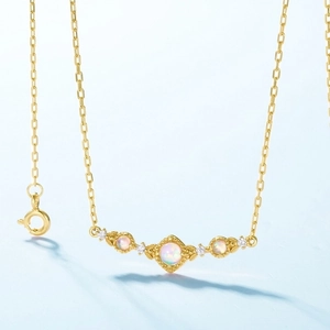 Elegant gold-plated S925 sterling silver necklace with opal stones and sparkling zirconias