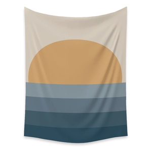 Böhmischer Wandteppich mit orangefarbenem Sonnenuntergang und blauem Ozean-Design