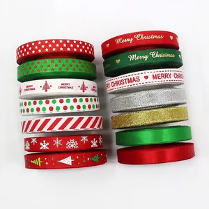 14 rolls of 10mm Merry Christmas ribbons with snowflake and star patterns for gift wrapping