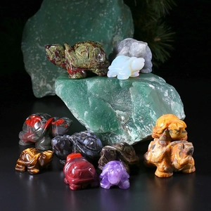 Natural crystal turtle figurines carved from amethyst and tiger eye stone for home decor