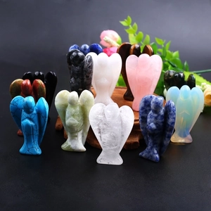 Variety of 2-inch natural crystal angel figurines in rose quartz and diverse gemstones