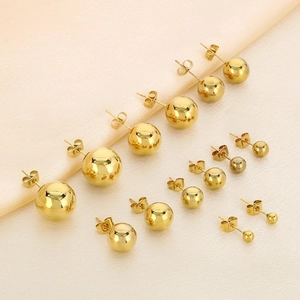 Golden round ball stud earrings set in various sizes with high-polished 18k gold plating