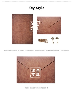 Retro A5 kraft paper stationery set with vintage metal key charms and twine cord details