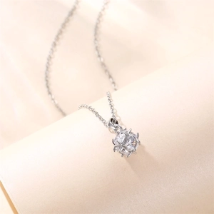 Elegant silver titanium steel necklace with a zircon-set snowflake sphere pendant