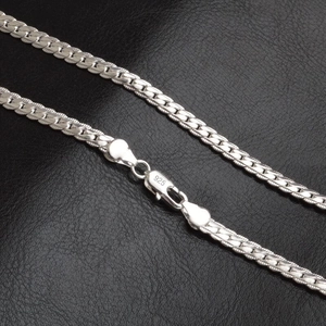 Silver Plated Copper Curb Chain Necklace Flat Cuban Link Minimalist Fashion Jewelry Accessories For Men Women