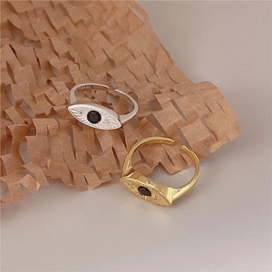 925 Sterling Silver Evil Eye Adjustable Open Ring With Black And White Cubic Zirconia Retro Minimalist Style For Women