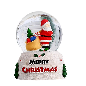 Boule à neige de Noël lumineuse avec Père Noël, sac cadeau et socle Merry Christmas
